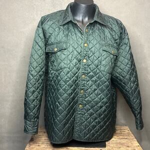 Vintage Quilted Nylon Shirt Jacket Green Plaid Lined Workwear XXL